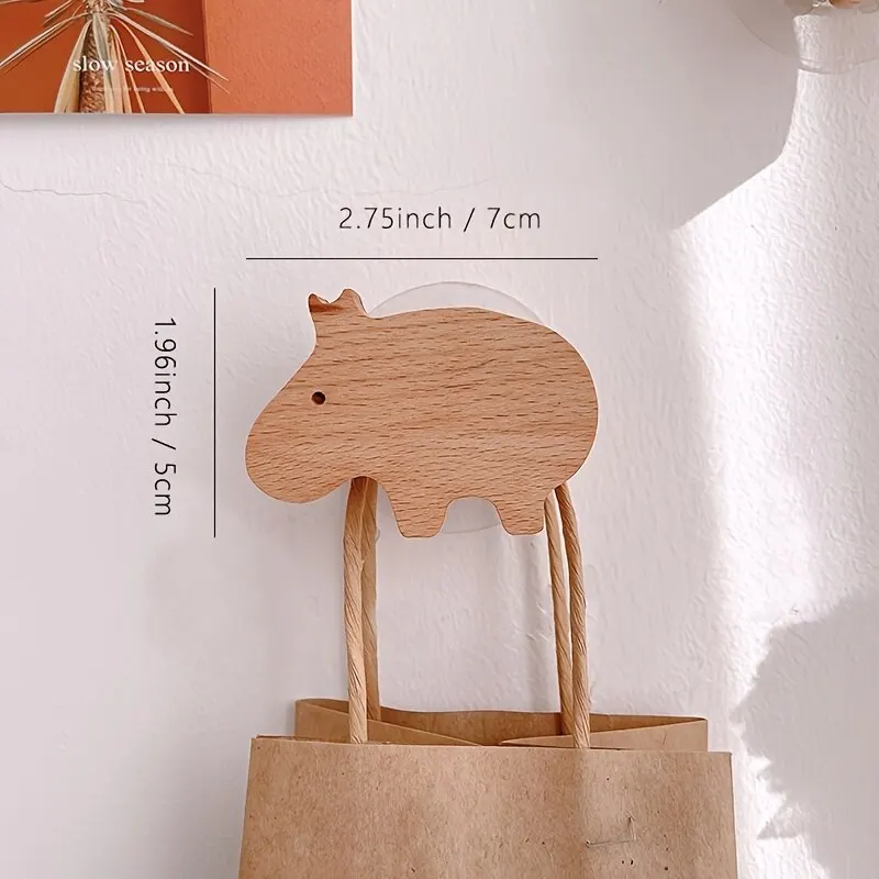 1pc Funny Animal Shaped Hooks Punch Free Storage Hook Office Household Compartment Coats Hats Coat Cartoon Wooden Decorate