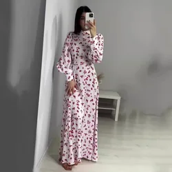 Ramadan Morocco Dubai Abayas Kaftan Islam Eid Vestidos Flower Print Jalabiya Arabic Long Robe Muslim Women Party Dresses Saudi