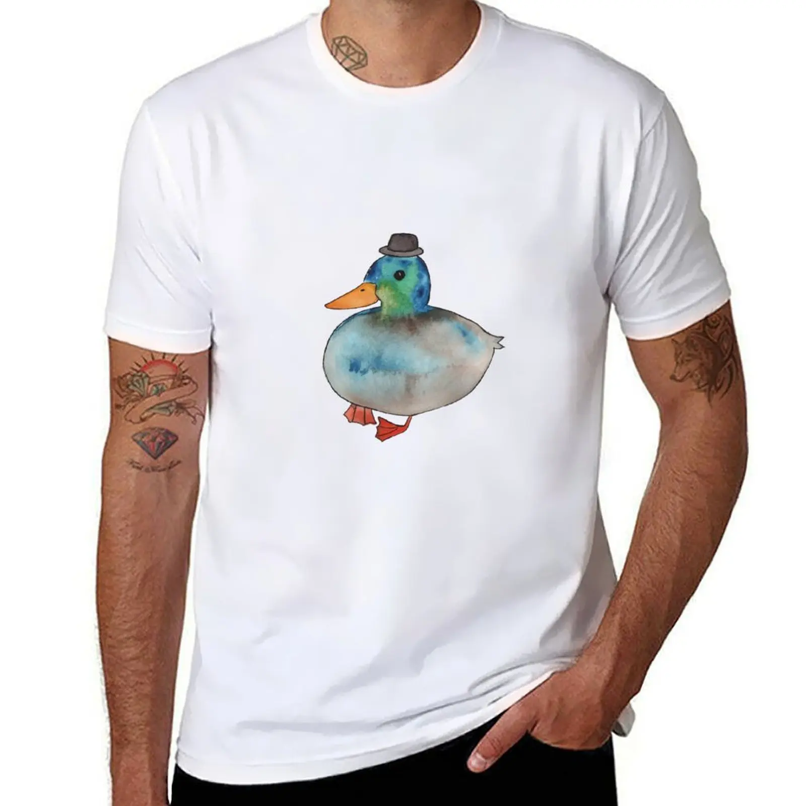 

Duck wearing hat T-Shirt cotton t shirt man man t shirts graphic T-Shirt