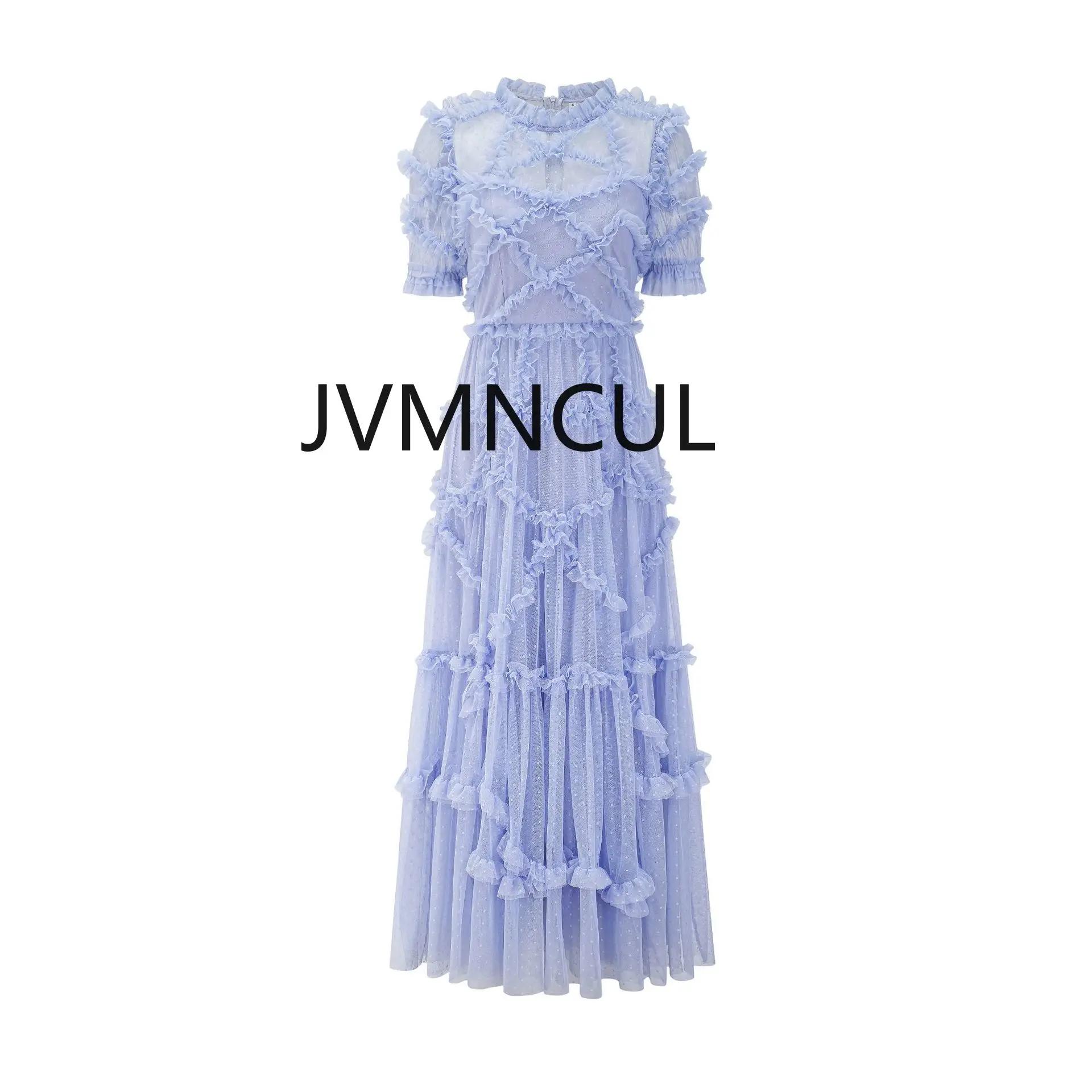 2025 Stylish and Slimming Mesh Waist Ruffled Lace Fairy Dress, Ideal for Summer Parties and Evening Galas in Europe and America