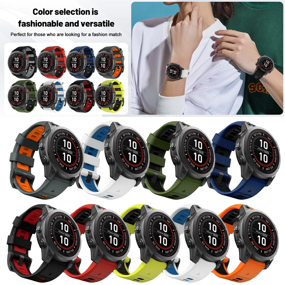 Correa de silicona QuickFit de 22mm y 26mm para Garmin Fenix 7X 7 Pro Solar/6X 6/Epix/Forerunner 965 955 945 935/Instinct 2X banda oficial