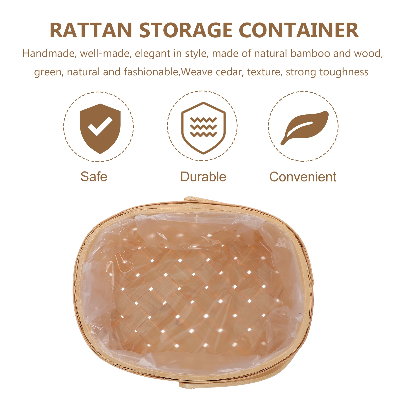 

Wooden Woven Baskets Storage Containers Handmade Rattan Office Restaurant Fruit Store Portable Storage