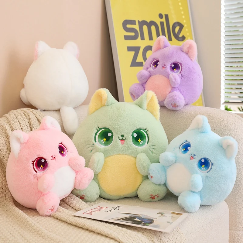 Sitting Fatty Cat Plush Toy Cartoon Animal Plushie Peluche Blue Pink Green White Purple Big Eyes Kawaii Kitten Present