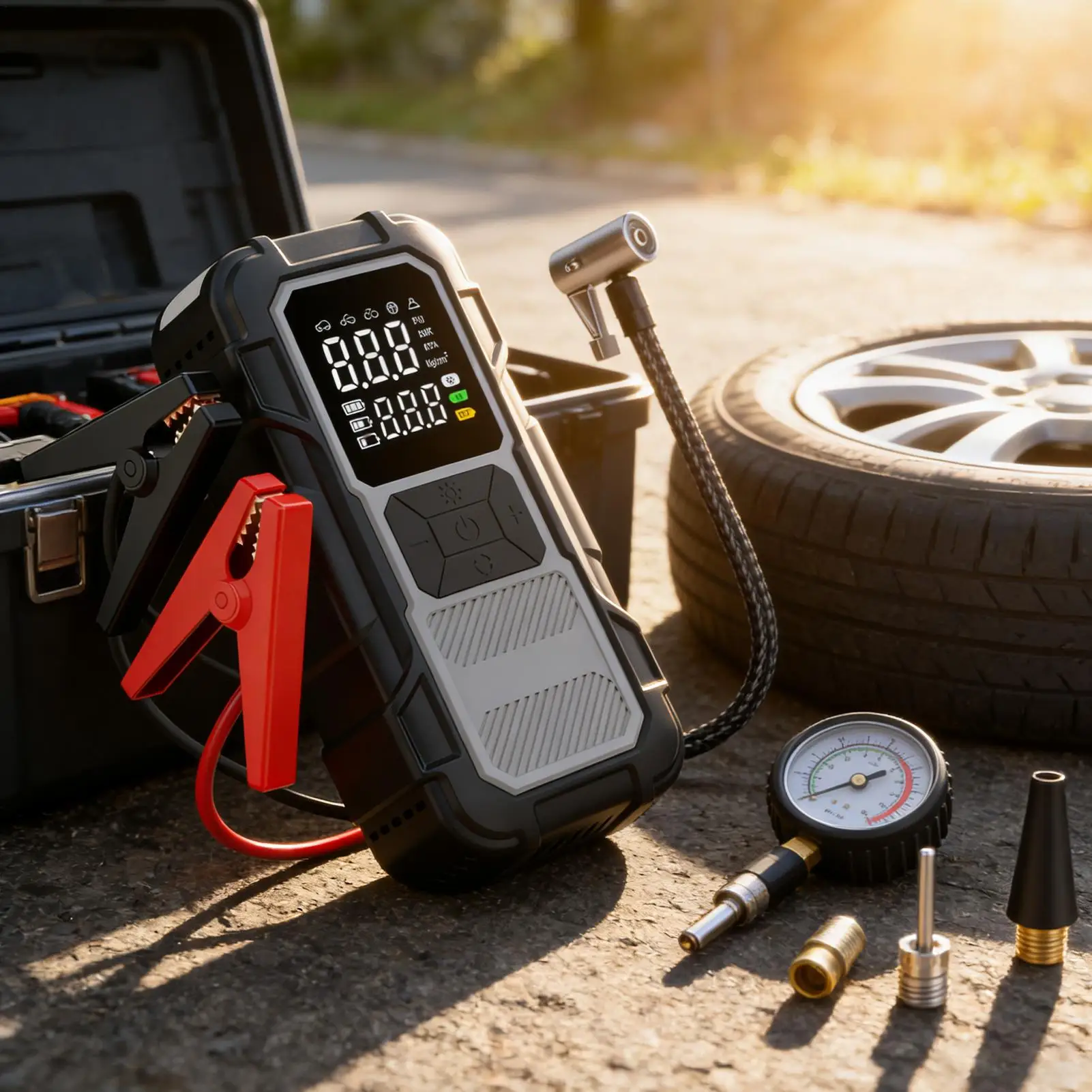 Portable Jump Starter 4000A With Cables Battery Jump Starter For Outdoors For Inflating Tires Long Trips Urban Road Commuting