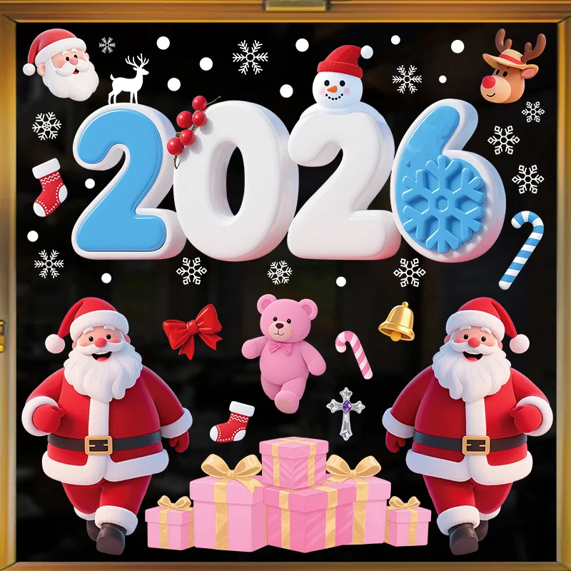 

2026 Christmas Decorations Snowman Window Stickers Static Cling for Glass Door Decoration New Year Decors