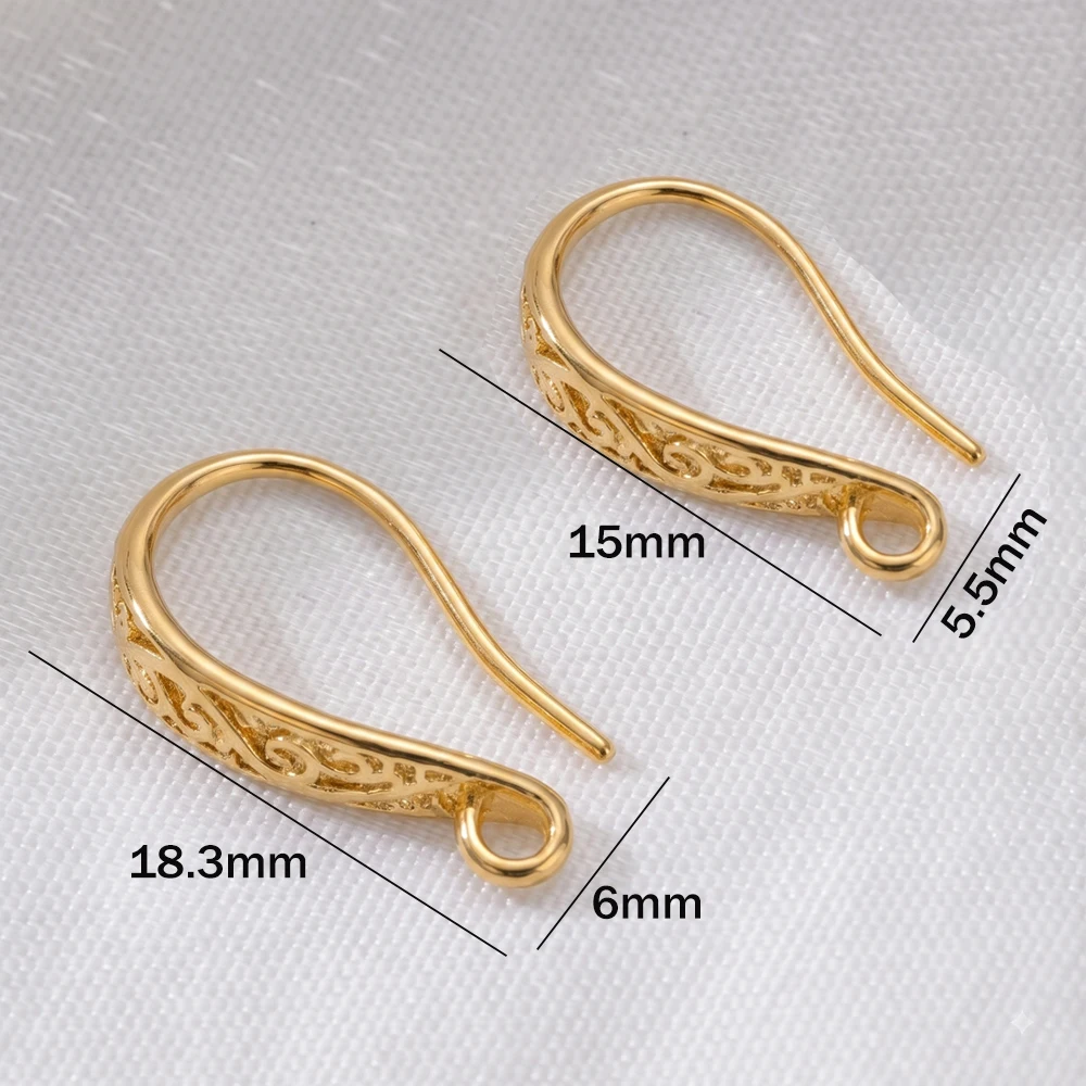 4/8/12pcs 18K Gold Plated Brass Print Earring Hook Ear Wire For Earring Making,Hook For Earrings,DIY Earrings Making Accessories