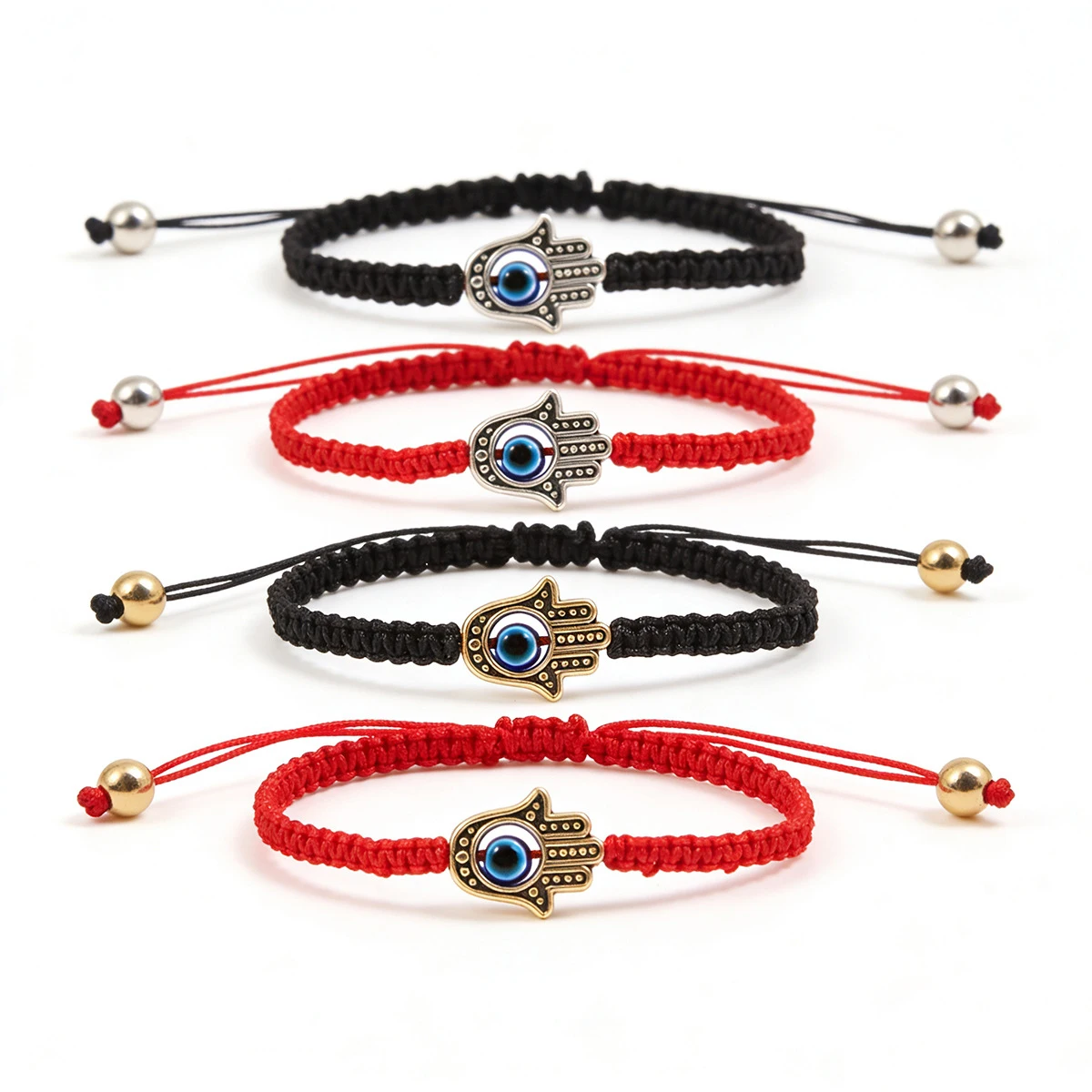 Fatima Eye Bead Braided Bracelet Set, Adjustable Woven Cord Couple Matching Bracelets for Women Men