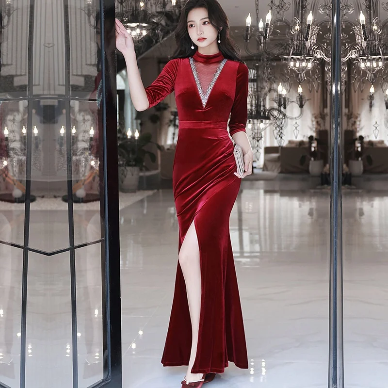 

Красное элегантное вечернее платье класса люкс с разрезом, длинное, с завышенной талией, для свадьбы и помолвки