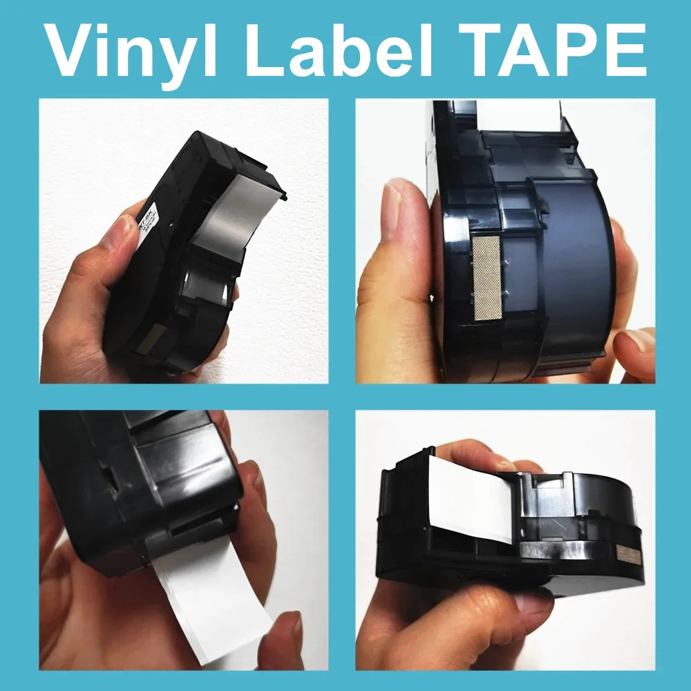 1~5PK Replace New M21 750 595 Vinyl Label TAPE Ribbon Cartridge Black On white For Handheld Label Printer Labeler Labeling