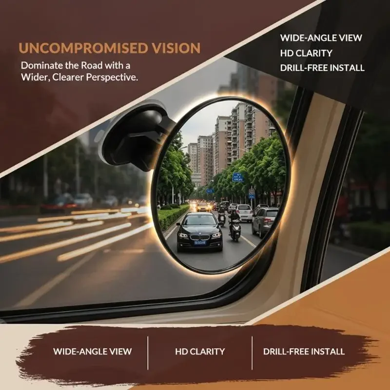Interior Rear View Mirror 360° Rotating Clear View Anti-Scratch 1PC Universal for Auto SUV Van Truck Daily Use