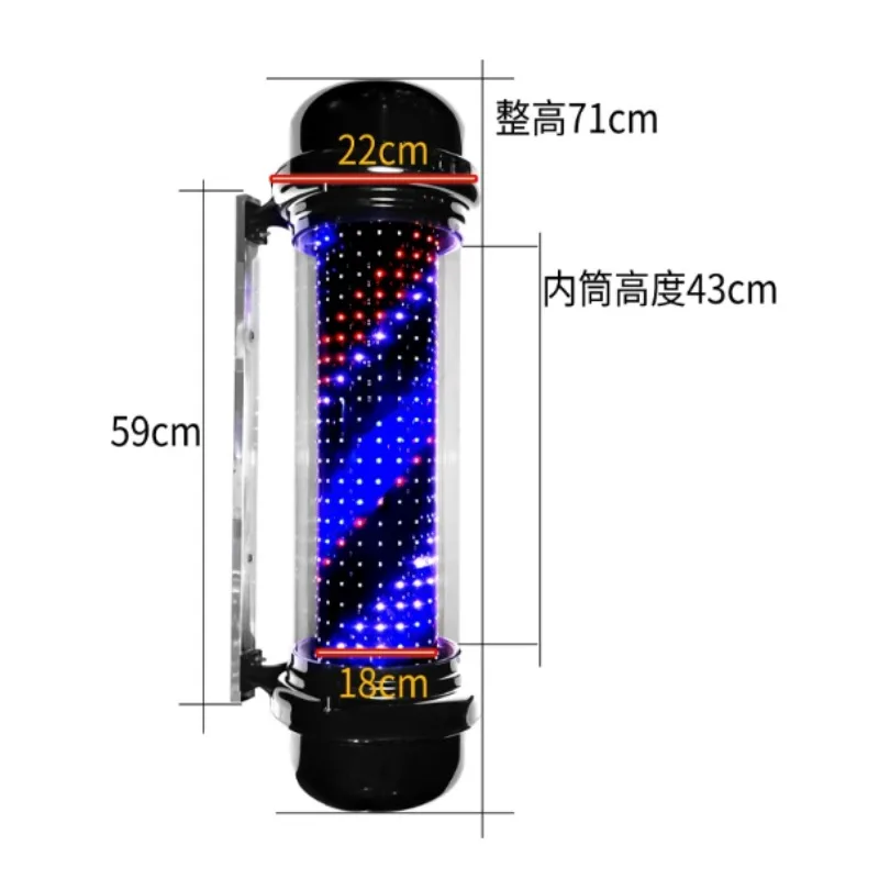 Black LED Barber Pole Wall Light, Waterproof Rotating Salon Barbershop Sign Lamp 110V 220V, Beauty Shop Decoration