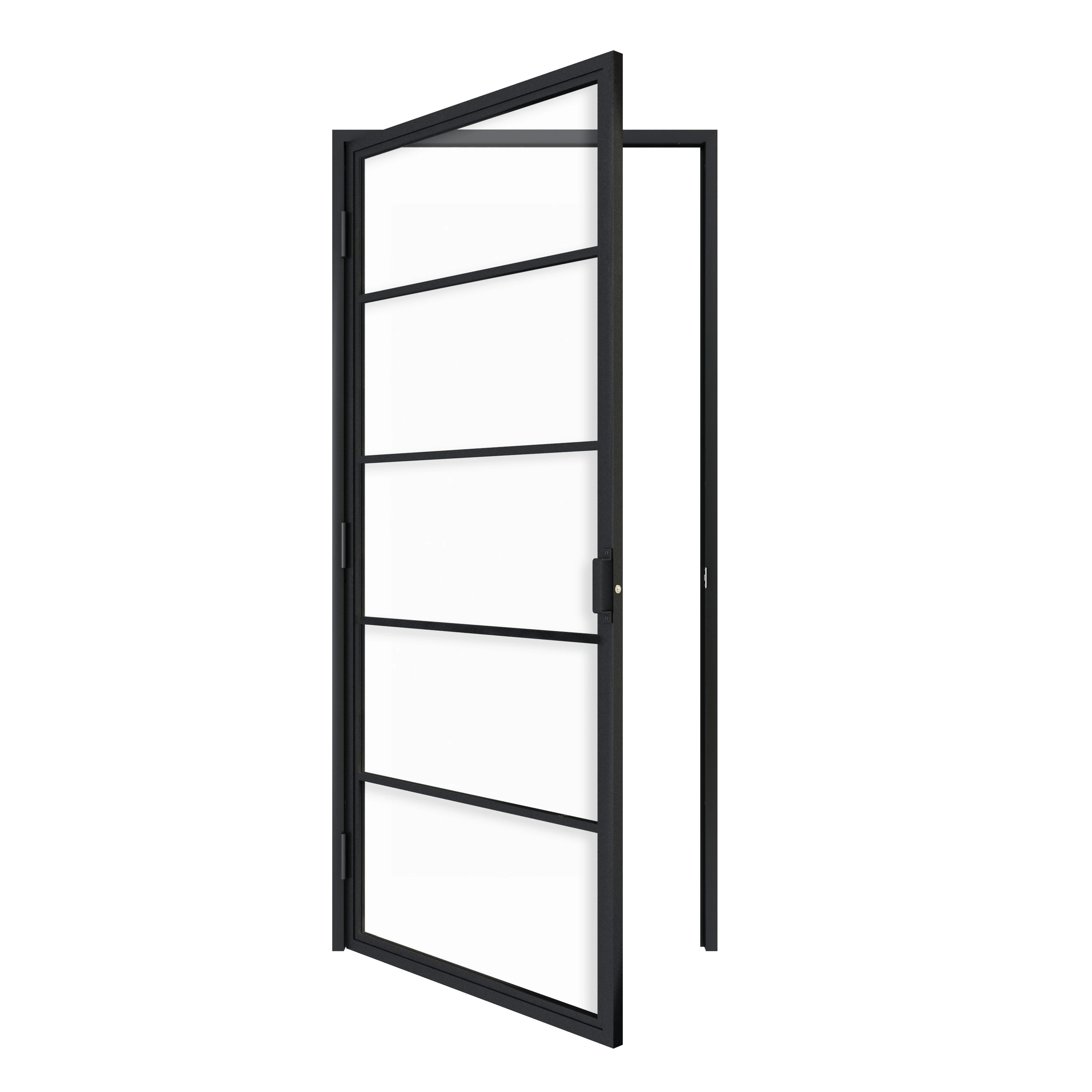 Black steel frame transparent tempered glass internal partition glass barn door