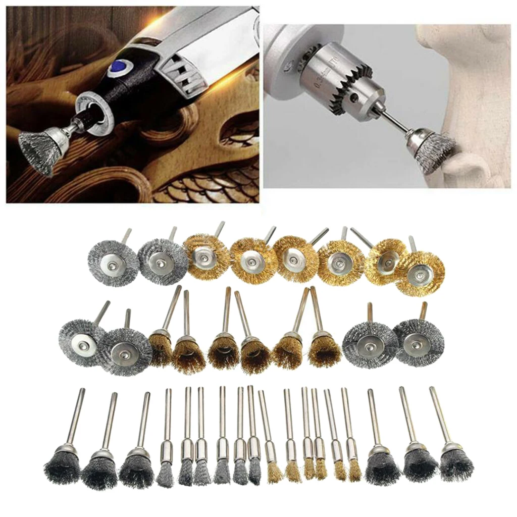 36pc Heavy Duty Wire Brush Set Wheel Cutter Drill Sanding Machine pulizia della ruggine