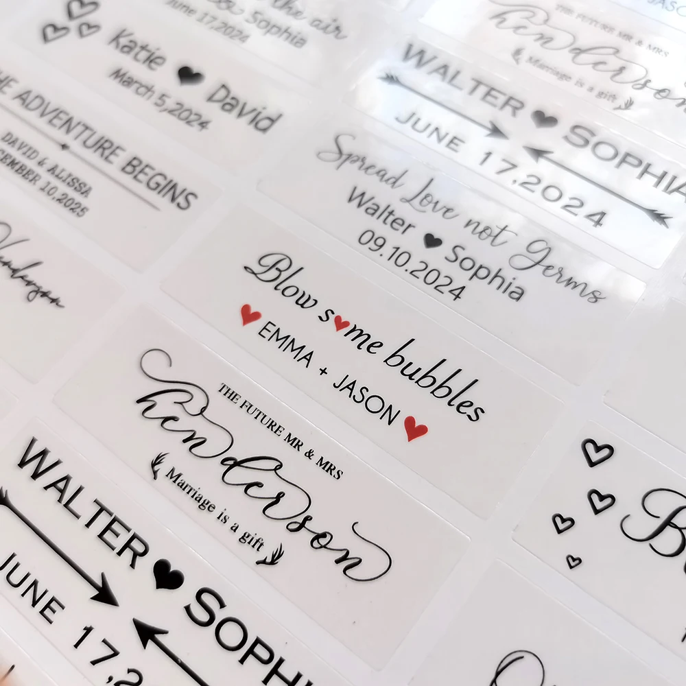 Personalized 64Pcs 60x20mm Wedding bubble Labels Bubble Wand Clear Label Party Stickers Print Your Logo-Not Include Tube