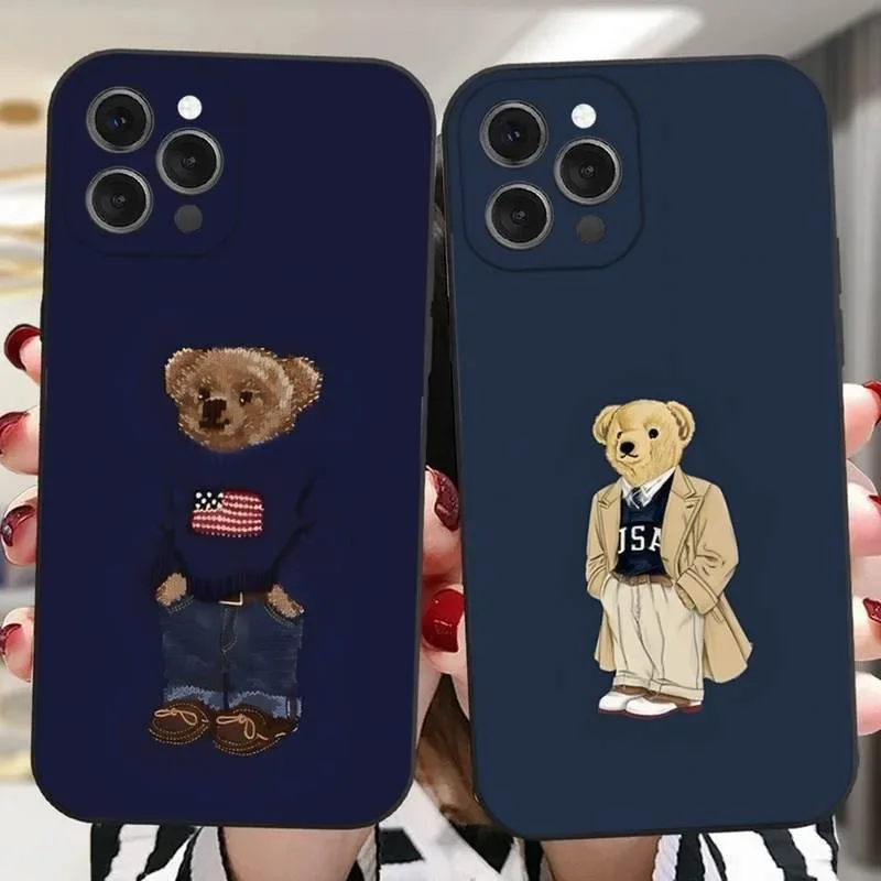 

Fashion Cartoon Bear P-PoloS Phone Case For iPhone 16 15 14 13 12 11 Pro Max Mini X XS XR SE 7 Plus Shockproof Soft Cover Fundas