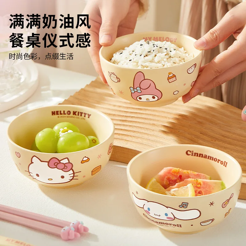 

Керамическая миска для супа в стиле аниме Hello Kitty My Melody Cinnamoroll, высокотемпературная наклейка в кремовом стиле, очень привлекательная домашняя миска для риса