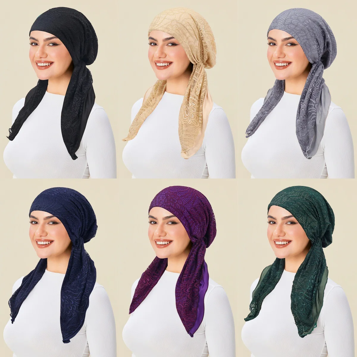 Moda Mujer Pre-atado turbante sombrero de encaje musulmán Hijab capó pañuelo para la cabeza pañuelos para la cabeza pérdida de cabello banda de mano Turbante Mujer
