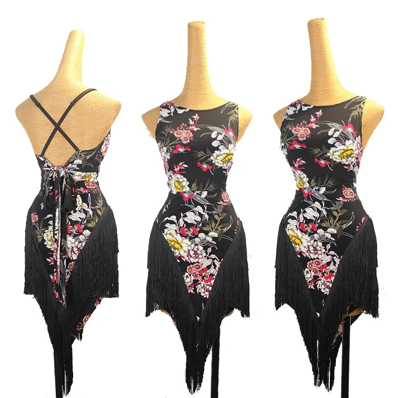 Bloemenprint Latin Dansrok Vrouwen Onregelmatige Franje Rok Volwassen Cha Cha Training Wear Rumba Salsa Tango Dansrok Nv20393