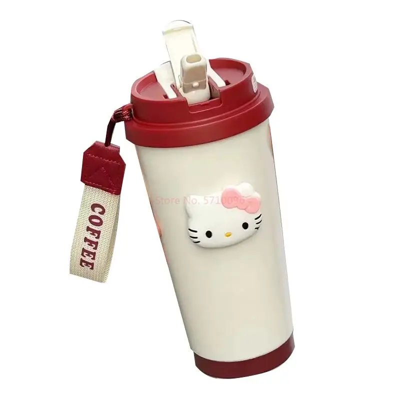 Water Cup Insulated Cup Hello Kitty Girl New Cold Insulation Coffee Cup Stainless Steel High Beauty Student Portable Straw Cup