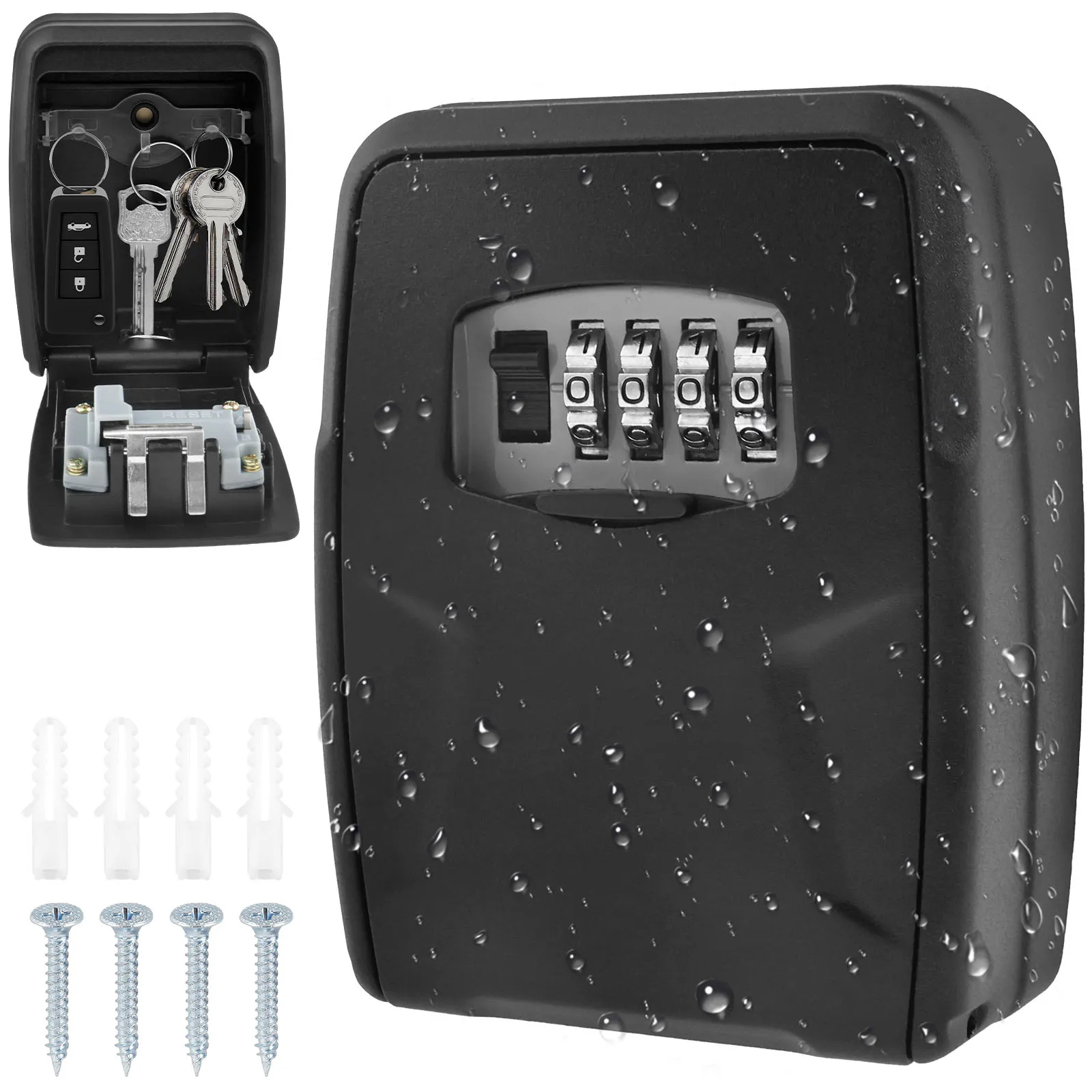 Wall Mount Key Lock Box 10 Keys Large Capacity Lockbox Resettable 4 Digit Passwords Code Security Lock for Home Garage Realtors