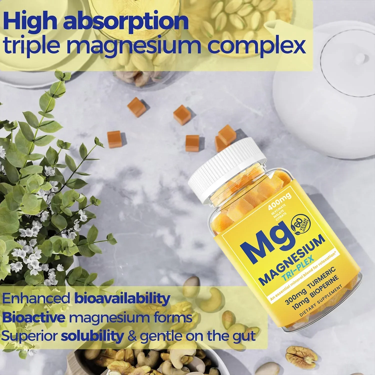 

1 bottle of magnesium gummies promotes metabolism enhances immunity and promotes protein synthesis