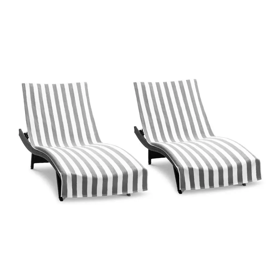 

California Chaise Lounge Cover Pack of 2 Striped Soft Cotton Cabana Towel with Pocket Holder for Beach Pool Outdoor Chair, 30 x