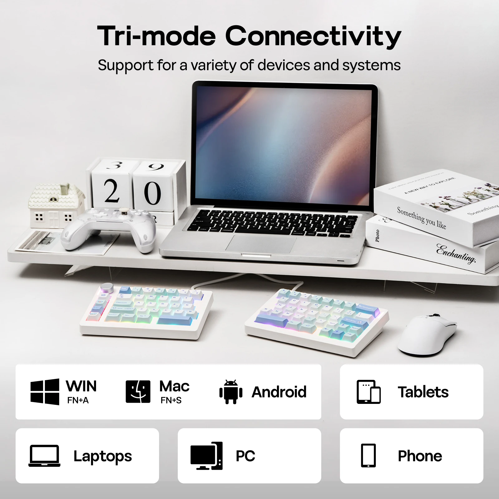 EPOMAKER Split70 QMK/VIA 70% Rozkładana Klawiatura Mechaniczna Gamingowa z Możliwością Hot-Swap, Przewodowa/BT/Bezprzewodowa 2.4Ghz z Programowalnym Pokrętłem — zdjęcie produktu 4