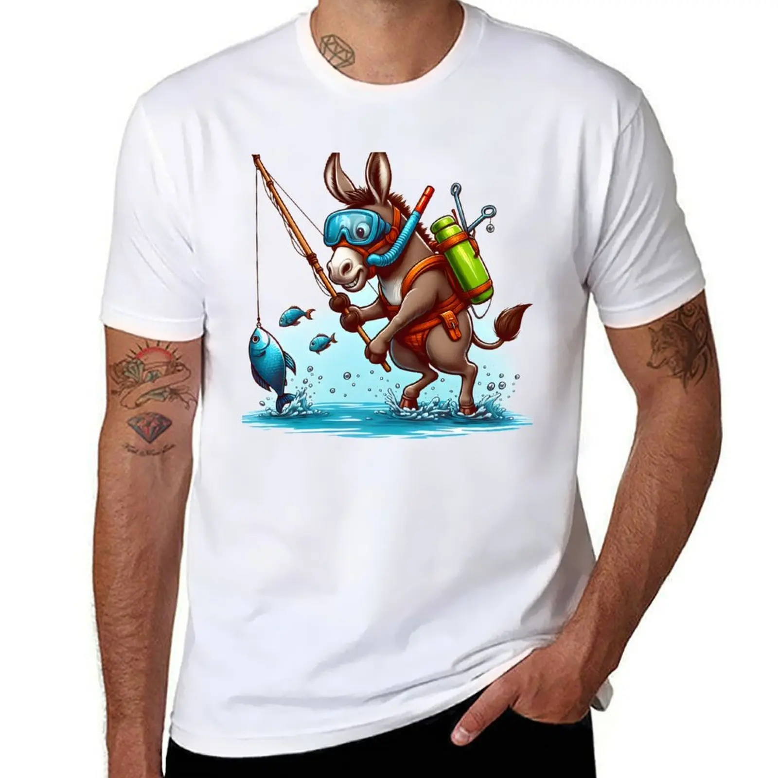 

Whimsical Donkey Adventures: Snorkeling and Fishing T-Shirt man t shirt cotton high quality T-Shirt