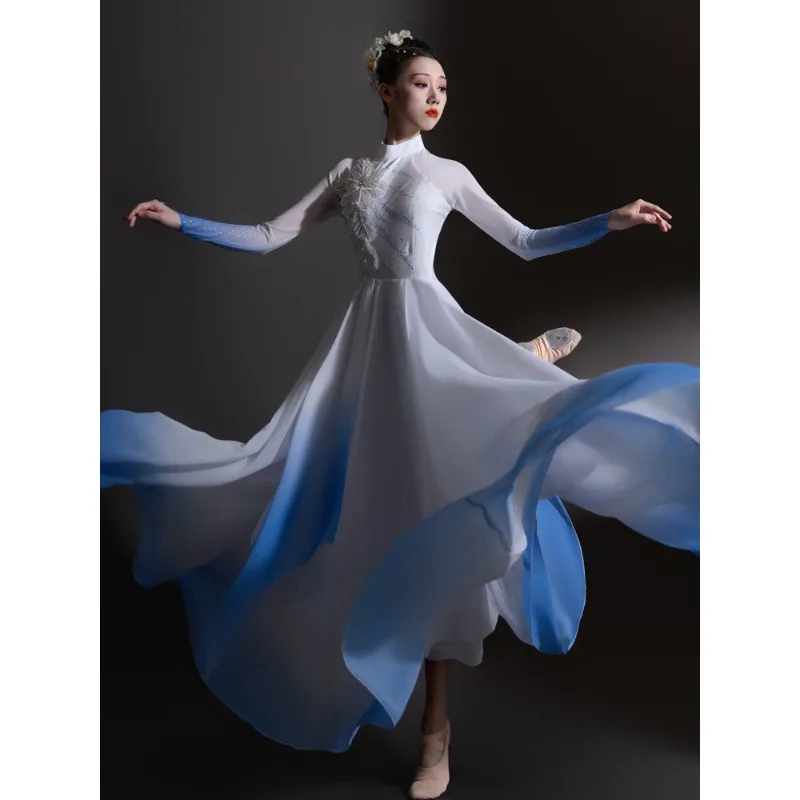 أزياء الرقص الكلاسيكي أنثى أنيقة بيضاء افتتاح الرقص تنورة سوينغ كبيرة أزياء مسرحية الجنية الكبار