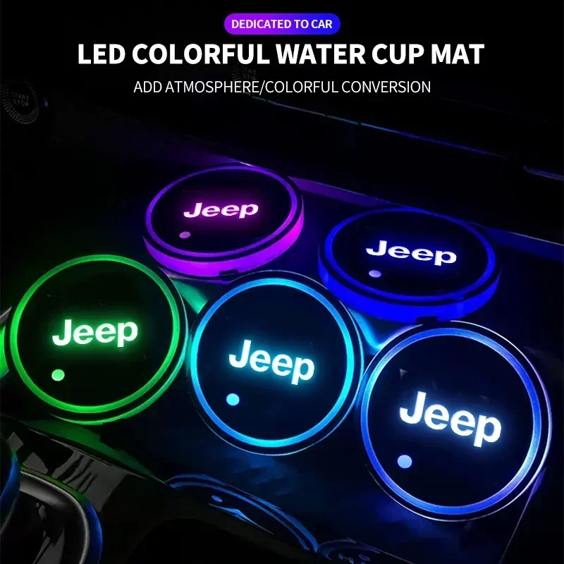 

Красочный универсальный светодиодный RGB-подсветочный коврик для автомобильного подстаканника для Jeep Grand Cherokee Wrangler JK Gladiator Compass Renegade Patriot
