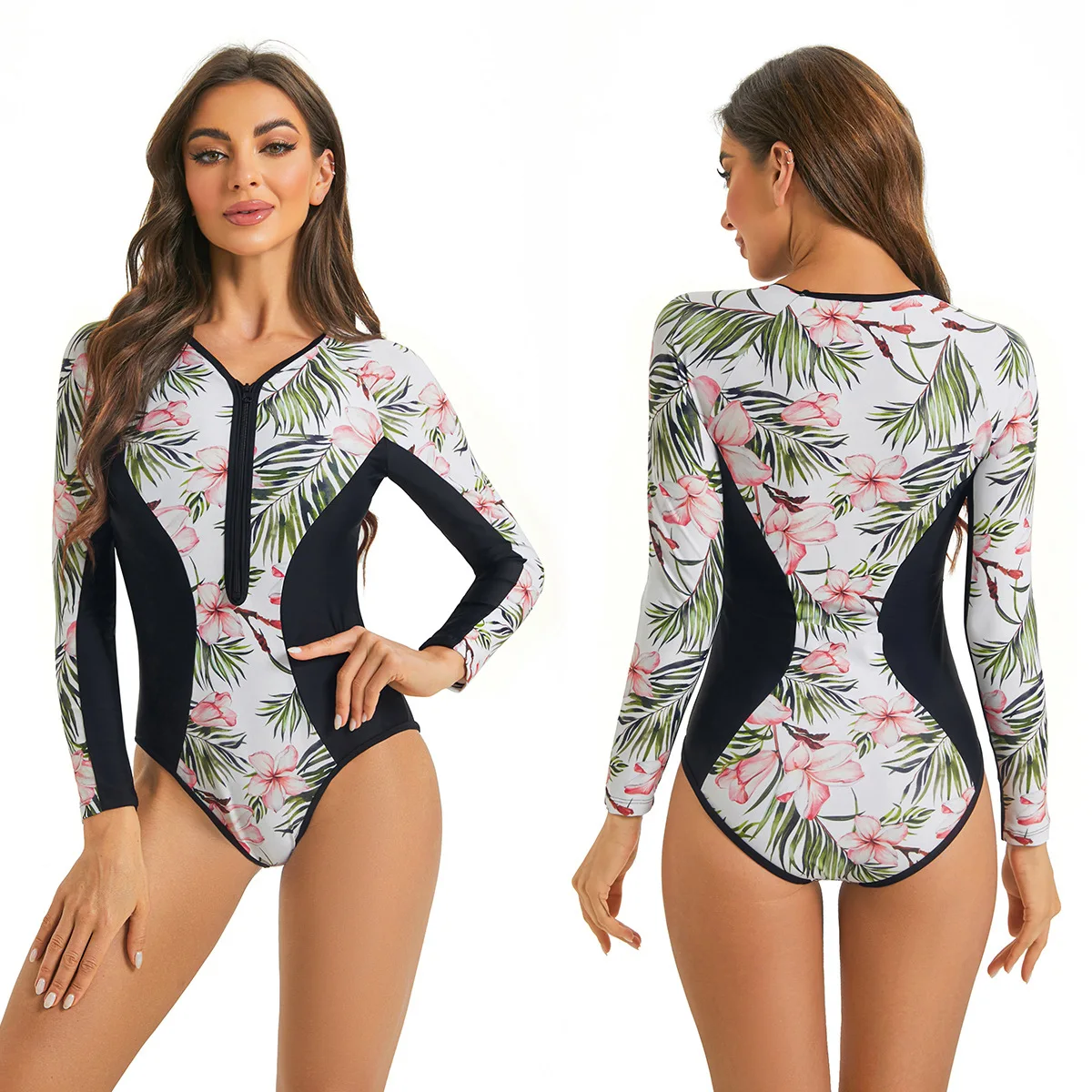 Traje de baño para mujer, traje de baño coreano con estampado Floral, trajes de baño deportivos, traje de baño de una pieza, ropa de playa para vacaciones de verano 2025