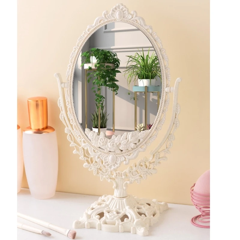 ヴィンテージテーブルミラー回転化粧鏡楕円形ミラー化粧鏡両面ミラーママ妻用