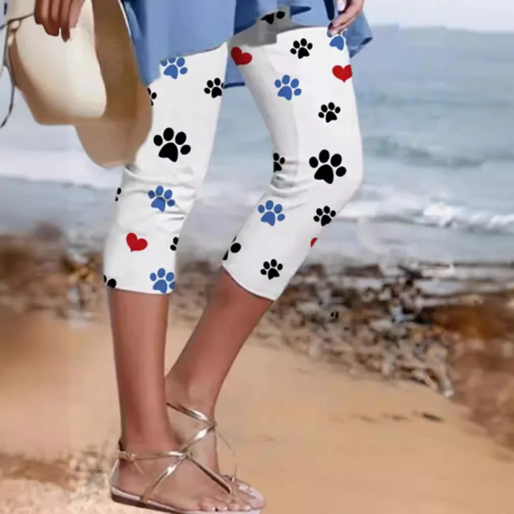 

Summer Dog Paw Print Pants Streetwear Women Casual Y2k Pants Beach Trousers Women Leggings Fitness Pantalon Cute Capri Clothes