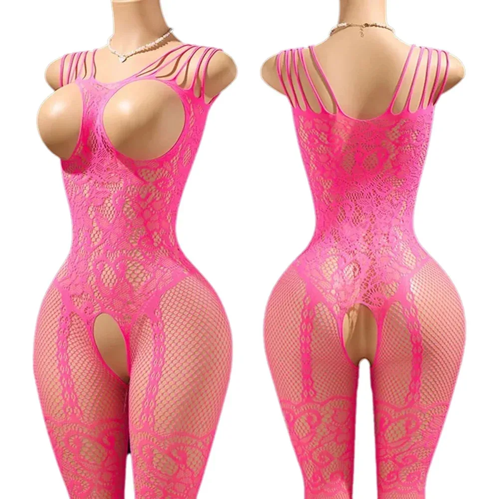 

Crotchless Full-Body Stocking Sexy Accessories Women Lingerie Teddy Bodysuit Curve Underwear Open Chest Desire Tight Babydoll