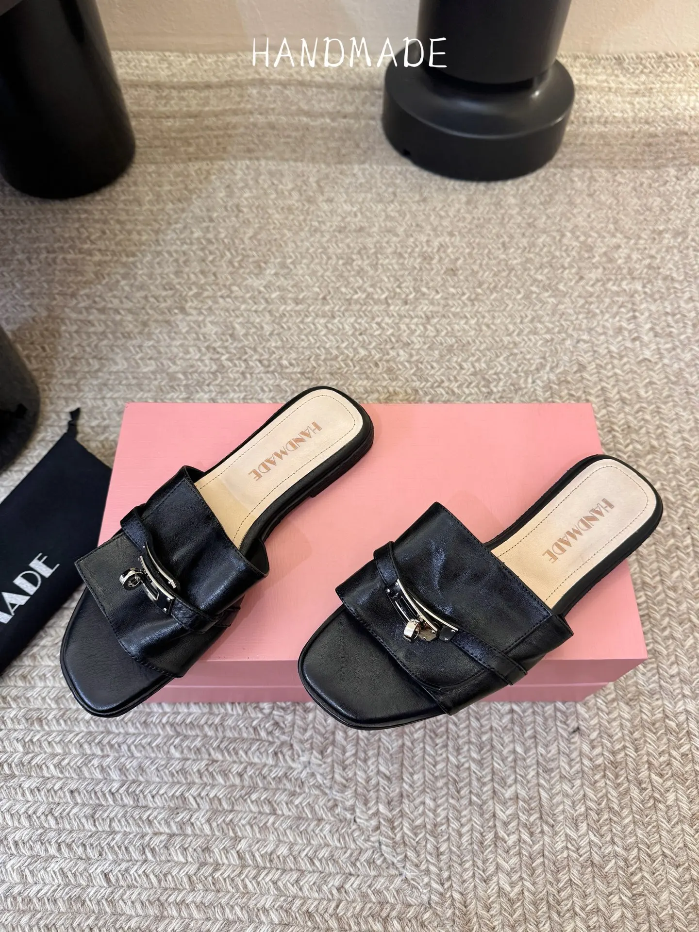 

Women Handmade Leather Flat Slippers Slide Buckle Sandals