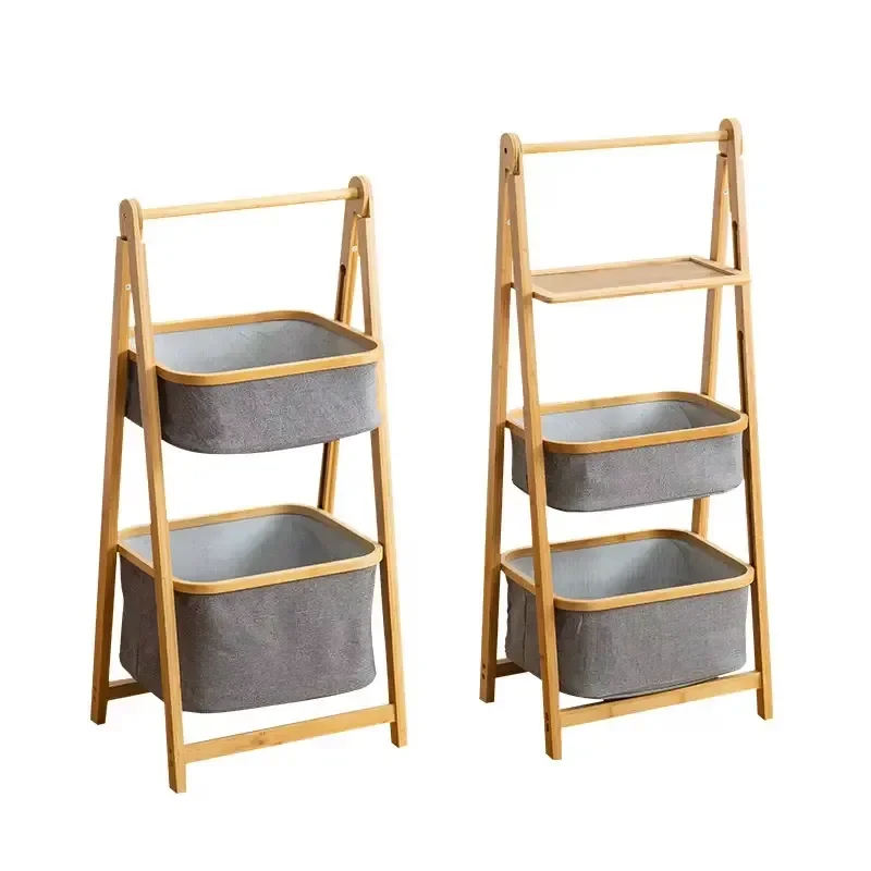 Creative Double Layer Bamboo Dirt Basket for Bathroom Laundry Storage Wholesale Household Organizer Bin Creative Design