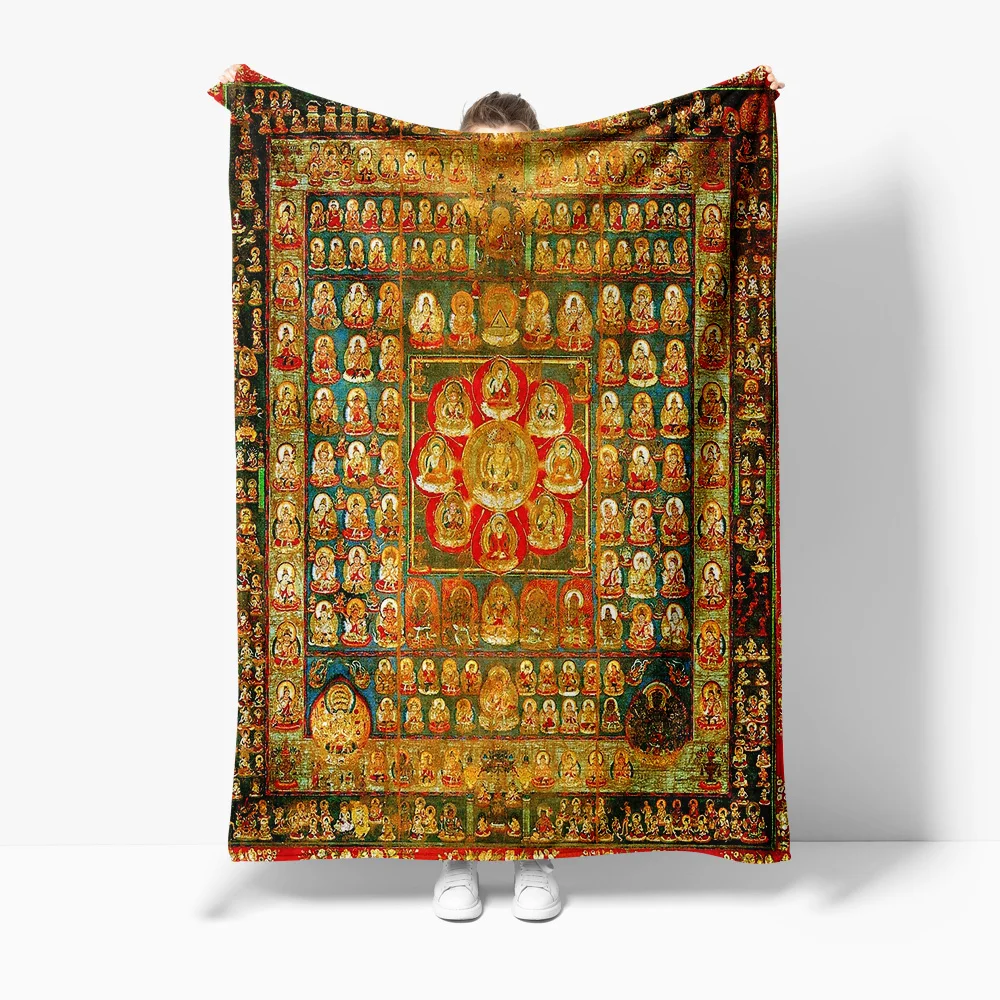 Golden Lotus Blessed Cushion Cover Sofa Bed Throw Blanket for Meditation Yoga Home Decor Gift