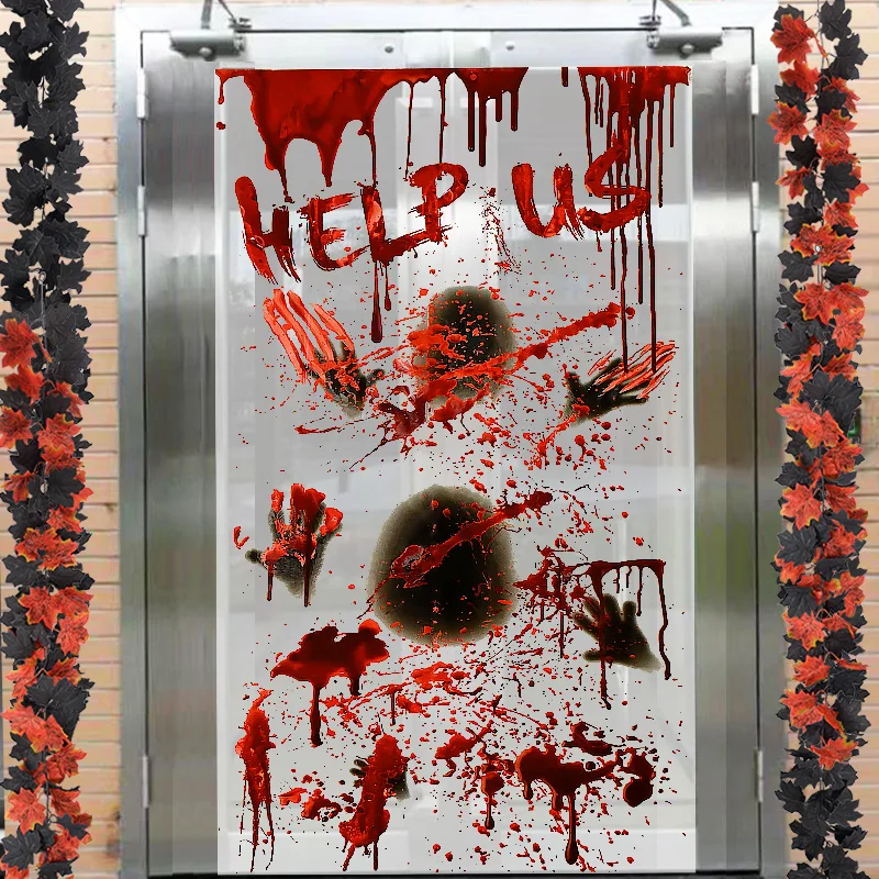할로윈 피 묻은 손 창문 스티커 호러 여성 유령 벽 피 묻은 스티커 2025 해피 할로윈 파티 홈 데코레이션