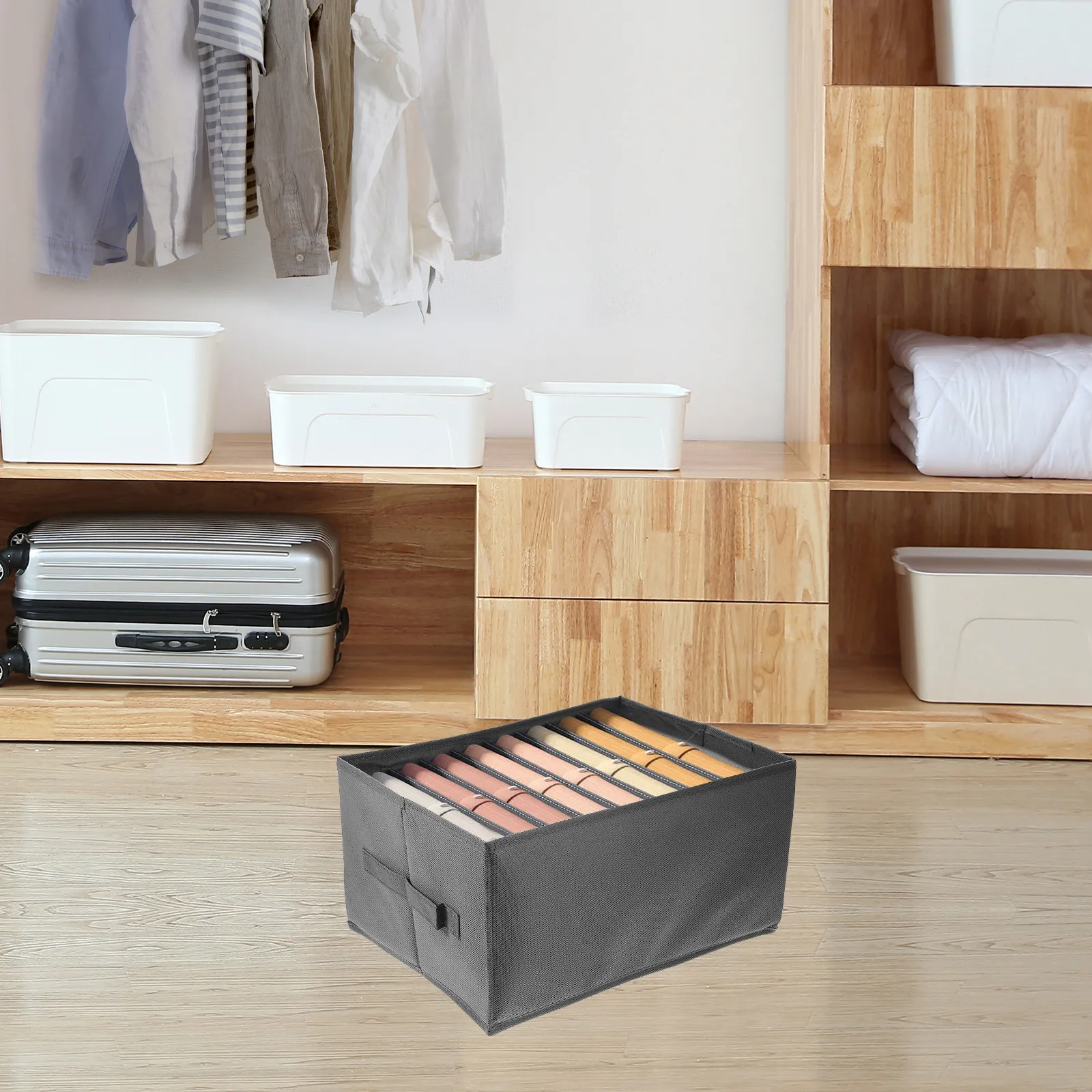 

Sturdy Multi-Grid Clothing Organizer Box Foldable Design for T-Shirts Underwear Socks Storage Space-Saving Wardrobe Cabinet