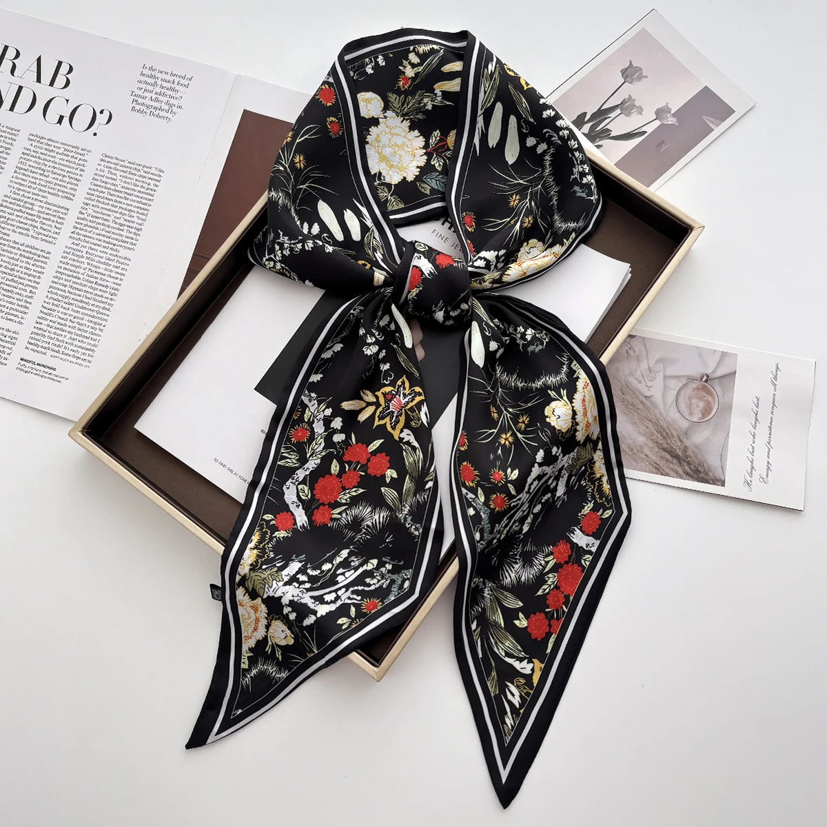1pc Neue Mode Druck Haar Band Langen Schal Für Frauen Krawatte Tasche Dünne Halstuch Damen Floral Stirnbänder – Detail 33