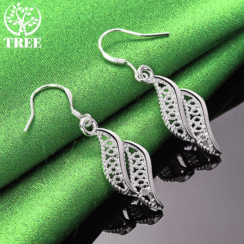 ALITREE 925 Sterling Silver Hollow Leaves Drop Earrings For Women Lady Party Birthday Engagement Wedding Fashion Jewelry Gift