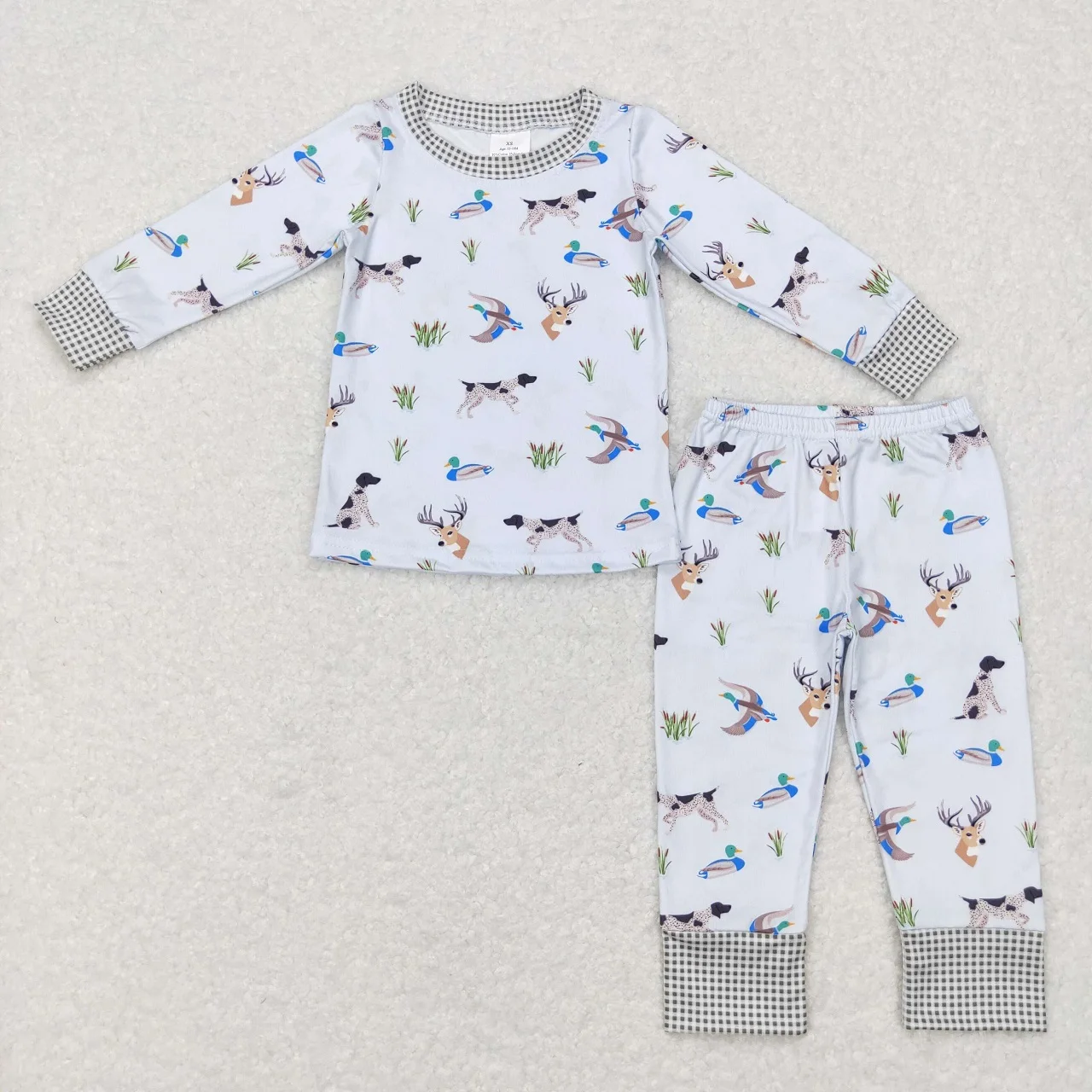 Wholesale Children Hunting Pajamas Sleepwear Boy Girl Long Sleeves Ducks Shirt Set Kids Dogs Pants Toddler Deer Outfit Nightwear