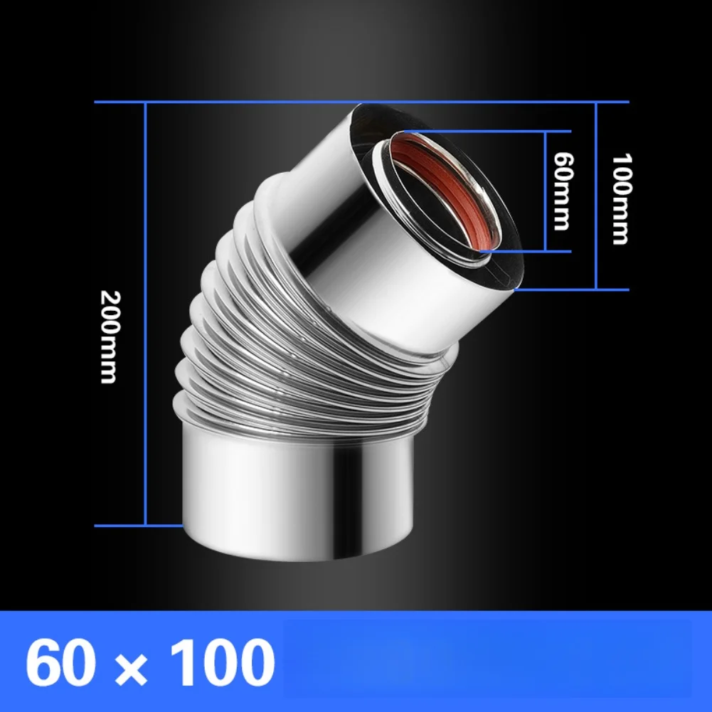 1pc Stainless Steel Wall-Mounted Boiler Flue Pipe 60/100mm Double Layer Stove Pipe Chimney Tube Straight Pipe Elbow Chimney Pipe