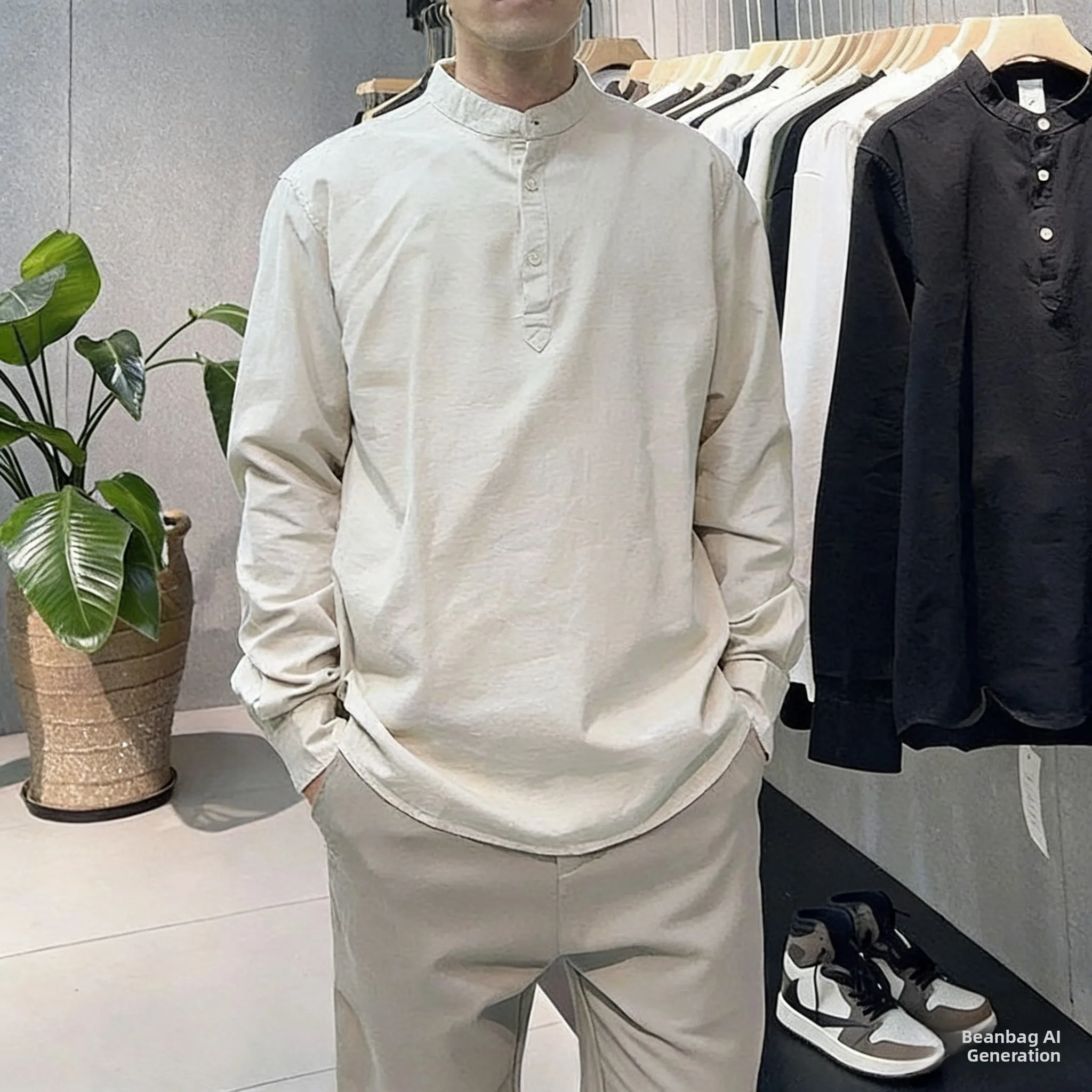 

Breathable Cotton Linen Long Sleeve Loose Fit Casual Shirt Men's Thin Summer Commute Sun Protection Shirt Spring Autumn