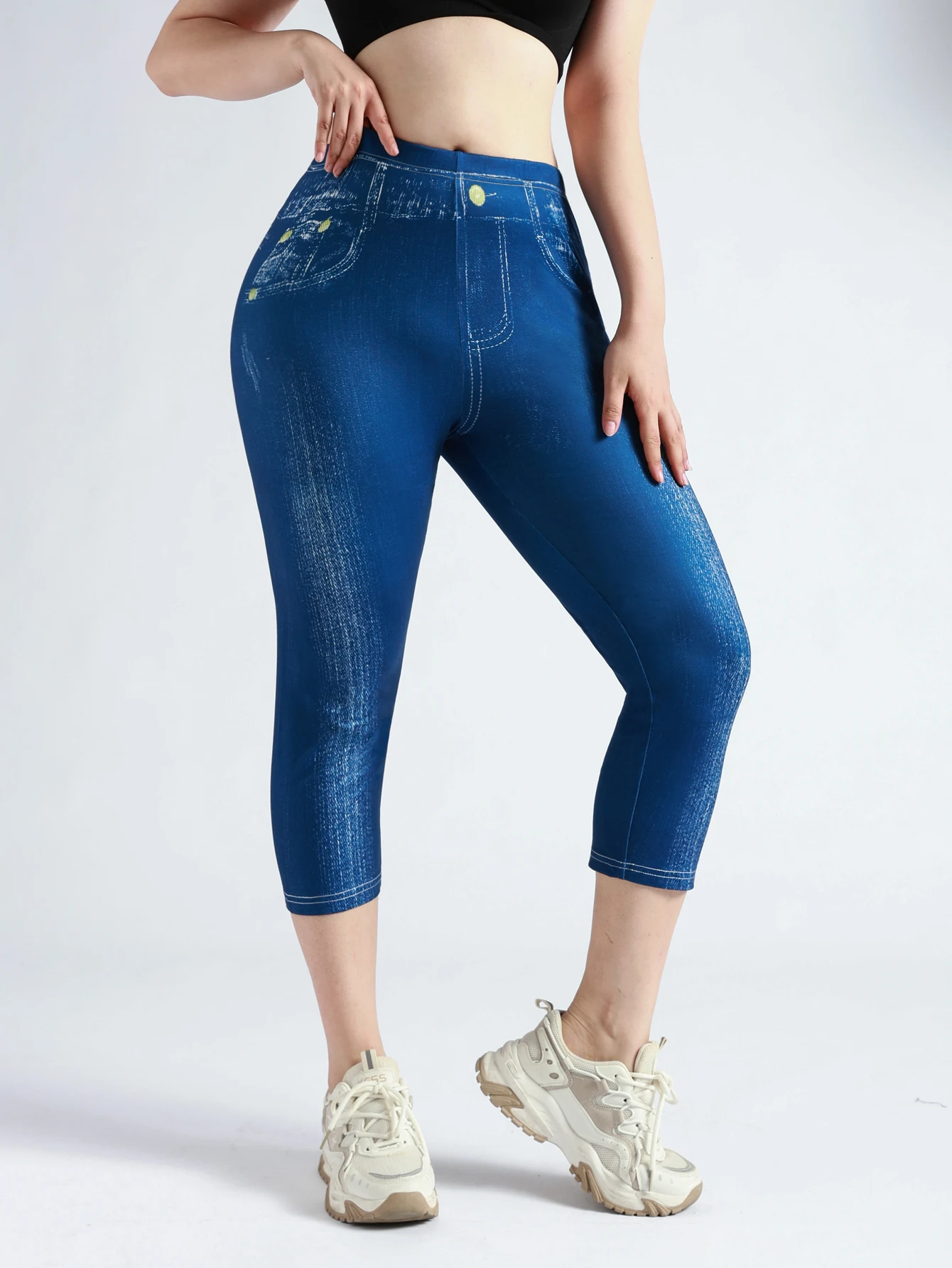 Jeggings Leggings a vita alta in Denim imitazione Capris da donna per il Comfort sportivo alta elasticità e pantaloni Casual Slim Fit