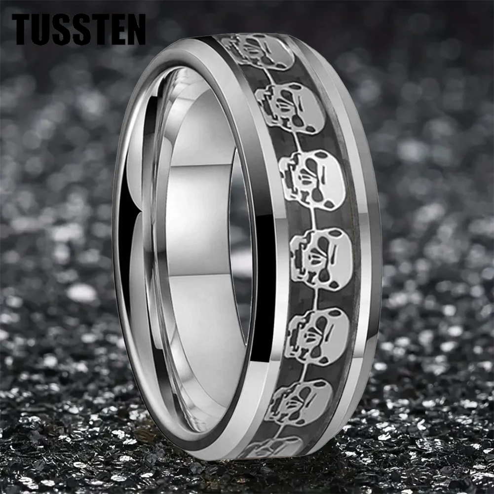 TUSSTEN 8MM Retro Fashion Men's Skull Ring Trend Punk Gothic Rock Hip Hop Jewelry Gift Comfortable Fit
