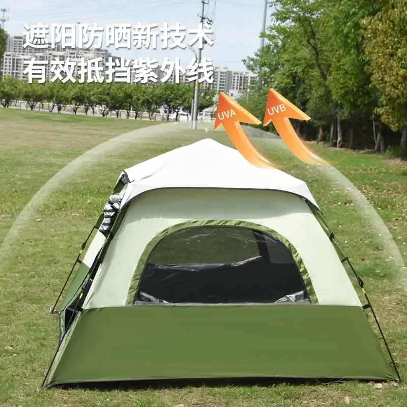 Automatic Pop Up Camping Tent 3-4 Person Four Side Mesh Window Quick Open Outdoor Shelter Portable Instant Setup for Hiking