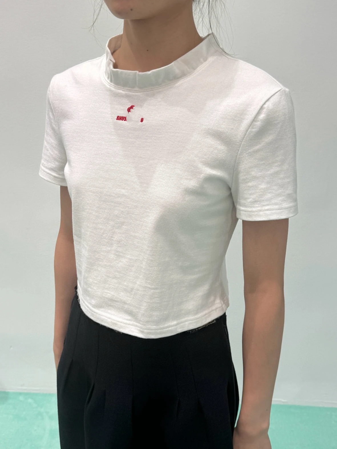 

Hand-Sewn Beaded T-Shirt Women's Loose Short-Sleeve round Neck Pure Color Commute Style Cotton Sweat-Absorbing Short Length