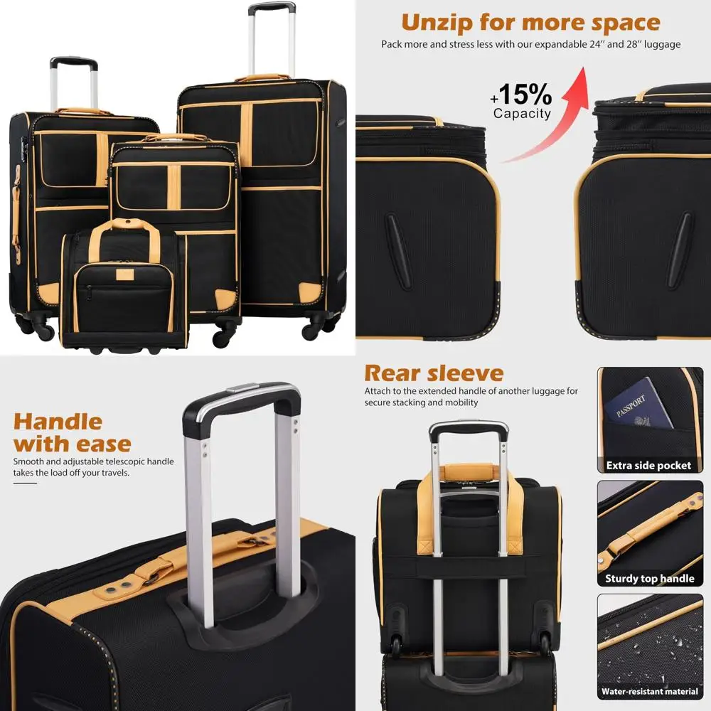 

4 piece expandable spinner suitcase set with tsa lock and softshell luggage