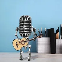 Vintage Microphone Robot Lamp Play Guitar Desk LED Lamp Light Vintage Miniatures Crafts Lighting Office Home Decoration